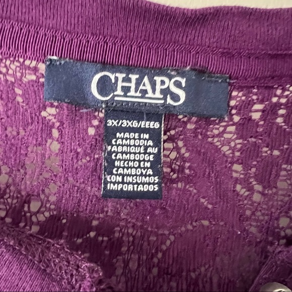 Deep purple long sleeve henley shirt with lace shoulder and neck line - Picture 4 of 4